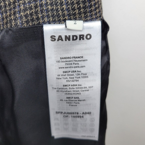 Sandro Paris Buckle Plaid Mini Skirt Size 2 Wool Blend 90s Preppy Chic Academia - Picture 8 of 9